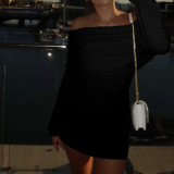 One shoulder large lapel hollowed out long sleeved short dress