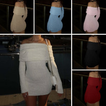 One shoulder large lapel hollowed out long sleeved short dress