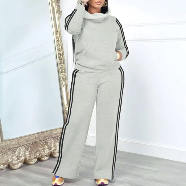 High collar pullover pocket hoodie two-piece set