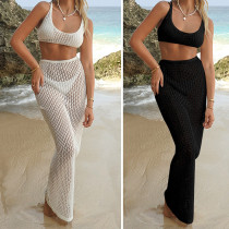 Hollow out long skirt tied beach cover suit