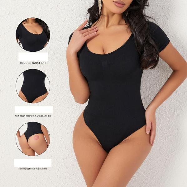 Large size short sleeved hip lifting one-piece shapewear