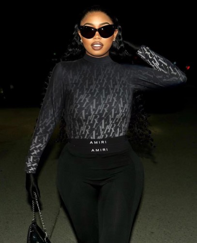 High neck gradient positioning print tight long sleeved pants set