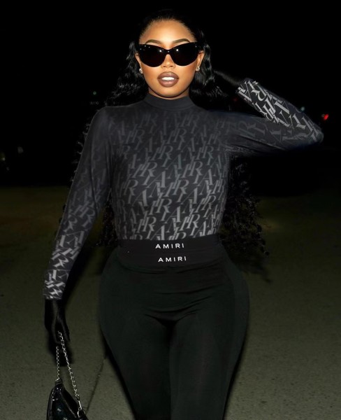 High neck gradient positioning print tight long sleeved pants set