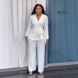 Tie up suit wide leg pants two-piece set