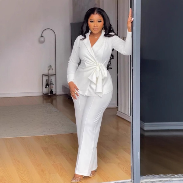 Tie up suit wide leg pants two-piece set