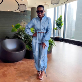 Multi pocket long sleeved pleated workwear two-piece set