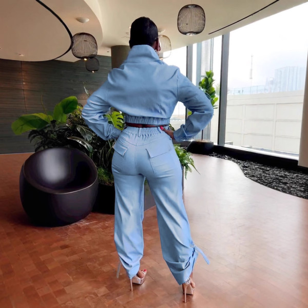 Multi pocket long sleeved pleated workwear two-piece set