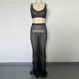 Hollow out long skirt tied beach cover suit