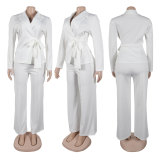 Tie up suit wide leg pants two-piece set