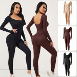 Long sleeved yoga beauty sports corset jumpsuit long pants