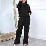 High collar pullover pocket hoodie two-piece set