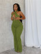 Hanging neck tie, backless jumpsuit, flared pants