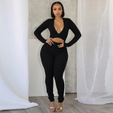 V-neck hollowed out long sleeved high stretch jumpsuit