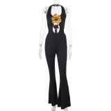 Tailored three-dimensional floral jumpsuit