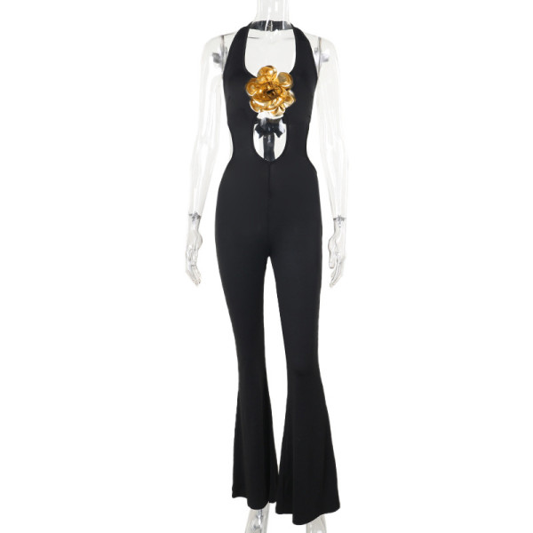 Tailored three-dimensional floral jumpsuit