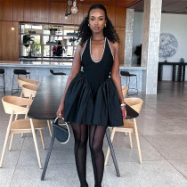 Water Diamond U-neck Hanging Neck Waist Dress Water Diamond U-neck Hanging Neck Waist Dress