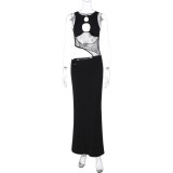 Backless hollow splicing slim fit dress