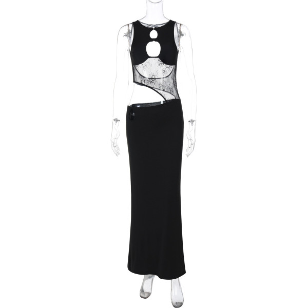 Backless hollow splicing slim fit dress