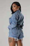 High elasticity perforated tassel loose wash denim jumpsuit jumpsuit