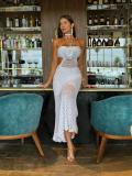 Hanging neck flower handmade long skirt, backless long knit dress