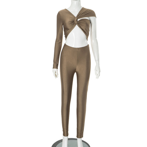 Cross single sleeve ultra short top tight pants two-piece set