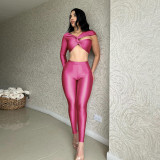 Cross single sleeve ultra short top tight pants two-piece set