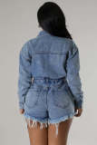 High elasticity perforated tassel loose wash denim jumpsuit jumpsuit