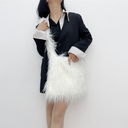 Candy colored long haired large shoulder crossbody bag