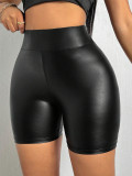 PU leather bag hip high waisted shorts