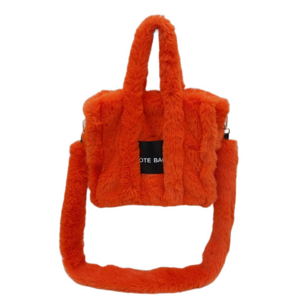 Imitation rabbit fur handbag, large capacity tote carrying plush bag