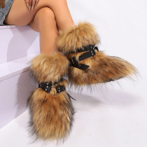 Cross belt plush fur snow boots