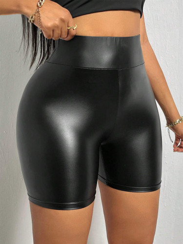 PU leather bag hip high waisted shorts