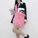 Candy colored long haired large shoulder crossbody bag
