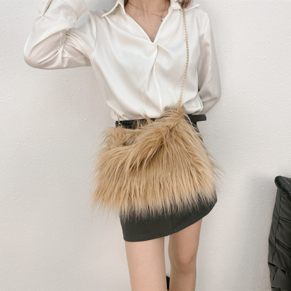 Imitation beach wool crossbody bag, hairy single shoulder handbag