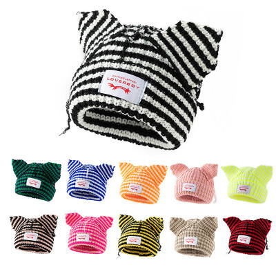 Printed Cat's ears (Steamed cat-ear shaped bread) knitting wool hat