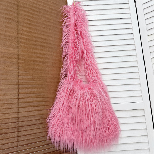 Candy colored long haired large shoulder crossbody bag