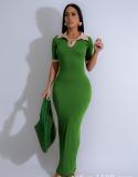 Polo collar, hip hugging, waist cinching long skirt