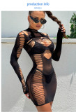 Printed perspective erotic lingerie hollow out dress