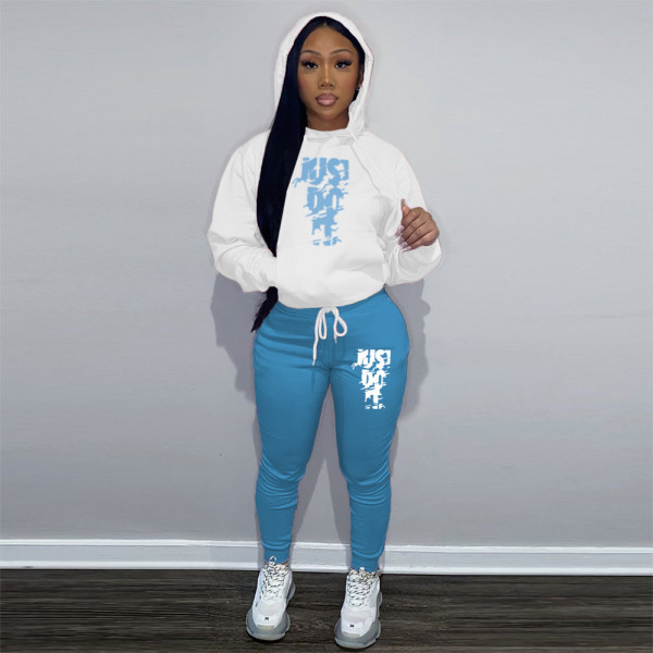 Printed contrasting color set sport two-piece set