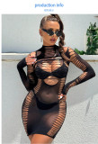Printed perspective erotic lingerie hollow out dress