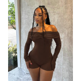One neck pleated off shoulder long sleeved jumpsuit