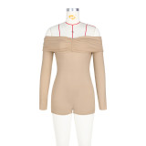 One neck pleated off shoulder long sleeved jumpsuit