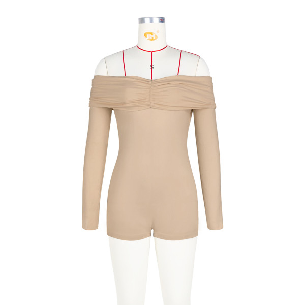 One neck pleated off shoulder long sleeved jumpsuit