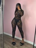 Long sleeved lace backless jumpsuit