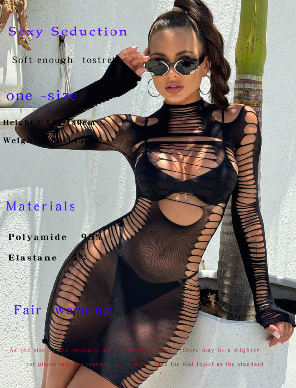Printed perspective erotic lingerie hollow out dress