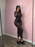 Long sleeved lace backless jumpsuit
