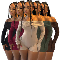 One neck pleated off shoulder long sleeved jumpsuit One neck pleated off shoulder long sleeved jumpsuit