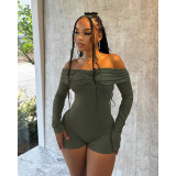 One neck pleated off shoulder long sleeved jumpsuit