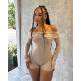 One neck pleated off shoulder long sleeved jumpsuit