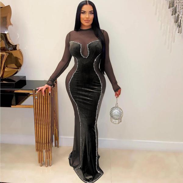 Tailored waist hugging mesh dress